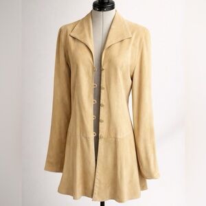 Krizia VTG Sheepskin Suede Button-Front Jacket, tan, IT40 but modern XS, EUC